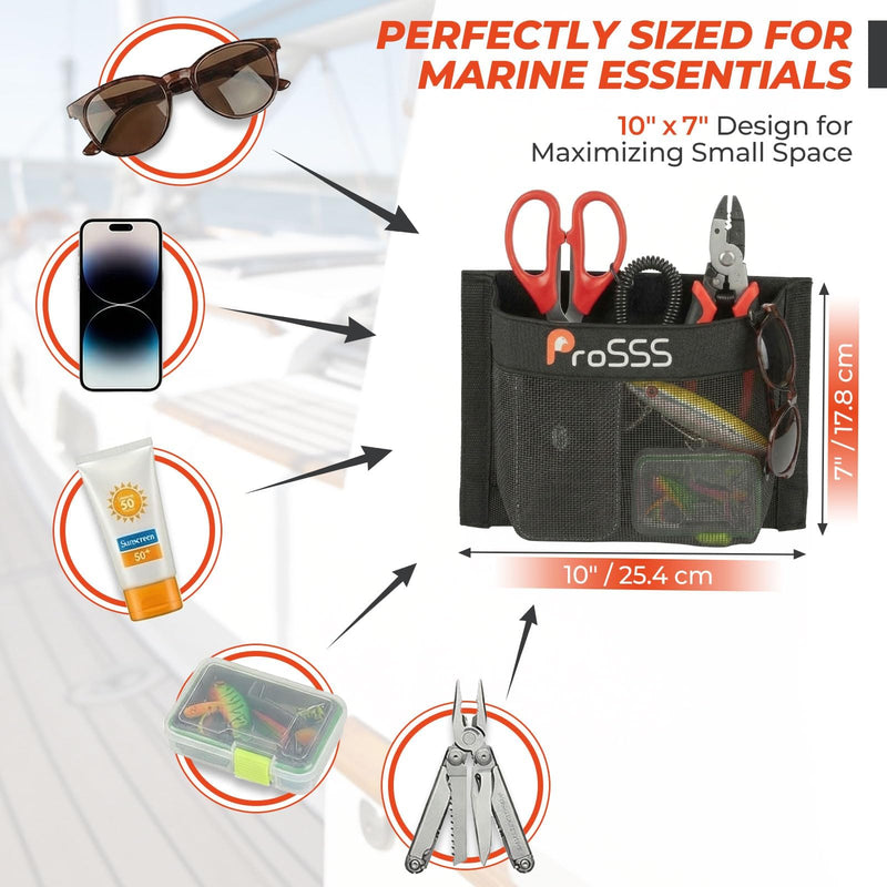 2PC Boat 10"*7" Self-Adhesive Storage Mesh Bag,Marine Organizer for Tools & Boat Accessories,Waterproof Strong Adhesive Backing, Easy to Install & Remove,Keep Your Boat Tidy and Items Secure 2