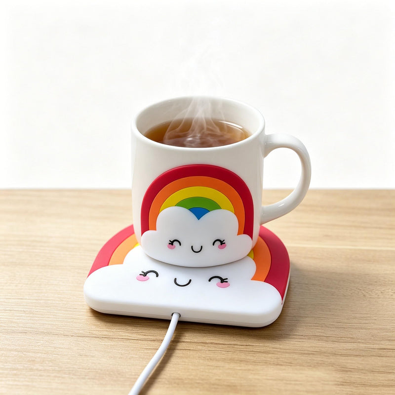 USB Mug Warmer, Cute Rainbow Cloud Silicone Beverage Warmer, Constant Temperature Heating Pad for Desk, Coffee, Tea, Milk, Office and Home Use(Excluding Cups)