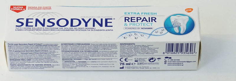 Sensodyne: "Repair & Protect Extra Fresh" Toothpaste, Powered by NovaMin * 2.53 Fluid Ounce (75ml) Tube (Pack of 4) * [ Italian Import ]