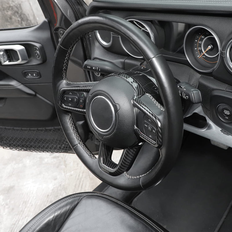for Jeep JL Carbon Fiber Steering Wheel Trim Kit for Jeep Wrangler JL JLU 2018 up for Gladiator JT 2020 up Black Carbon Fiber Interior Accessories 7pcs