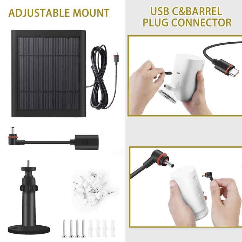 Solar Panel Outdoor for Ring Cameras With 10ft/3m Cable, 1-Pack, Compatible With Spotlight Cam Plus/Pro, Ring Stick Up Cam/Pro Battery, Spotlight Battery Dark Black