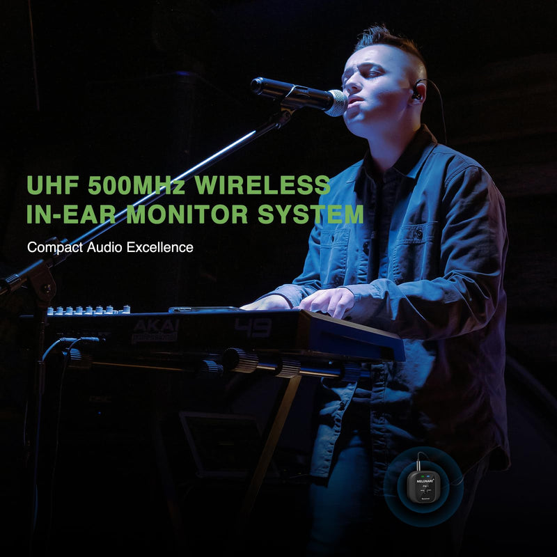 PM-1 Wireless in-Ear Monitor System - UHF 500MHz, No Delay, HD Audio, Beltpack Transmitter & Receiver, 10 Channels, Mono/Stereo Selection, IEM for Live Performance, Studio, Bands 1 receiver +1 transmitter Black