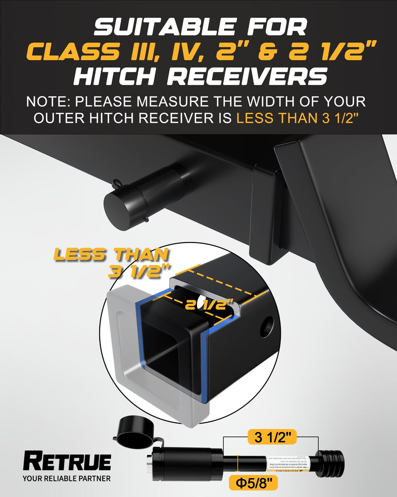 RETRUE Trailer Hitch Locks, 5/8" Locking Hitch Pin for 2" and 2 1/2" Receiver Class III IV Hitch, Tow Hitch Pin Lock Dia 3-1/2” Long Pin with O-Rings Weatherproof Caps for Trailer Truck Car Boat 1 Pack Black