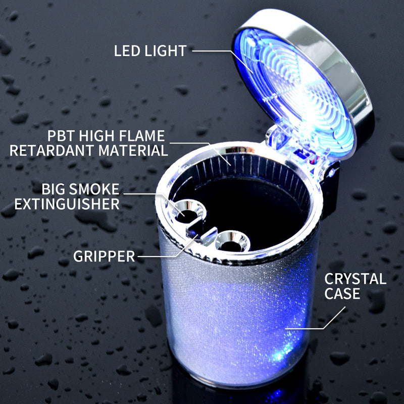 Car Ashtray (2-Pack), Auto Ashtray With LED Light, Mini Car Trash Can, Portable Lid, for Car cup holder, Home , Office and Travel(Silver)