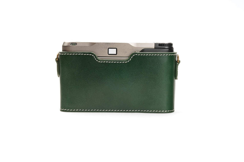 Contax T2 Case, BolinUS Handmade Genuine Real Leather Half Camera Case Bag Cover for Contax T2 Camera With Hand Strap (Green) Green