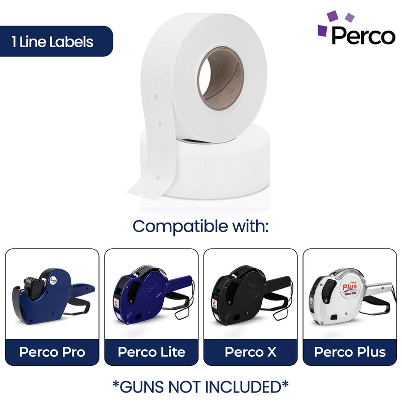 Perco 1 Line White Labels - 2 Rolls, 2,000 Blank Price and Date Gun Labels for Perco Lite, X, Plus and Pro 1 Line Price and Date Guns