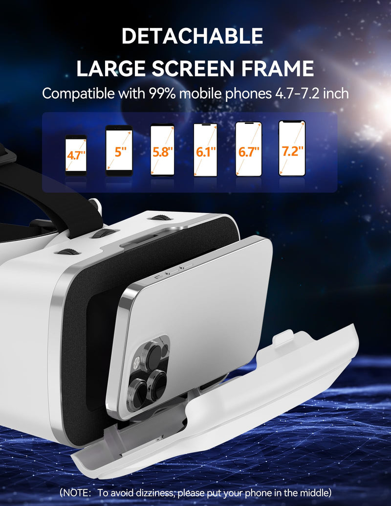 TECKNET VR Headset for Phone with Controller, Virtual Reality Headsets with HD 110°FOV Anti-Blue Light Lenses & Adjustable Gears, 3D VR Headset for Kids Compatible iPhone Samsung Android 4.7-7.2" pearl white