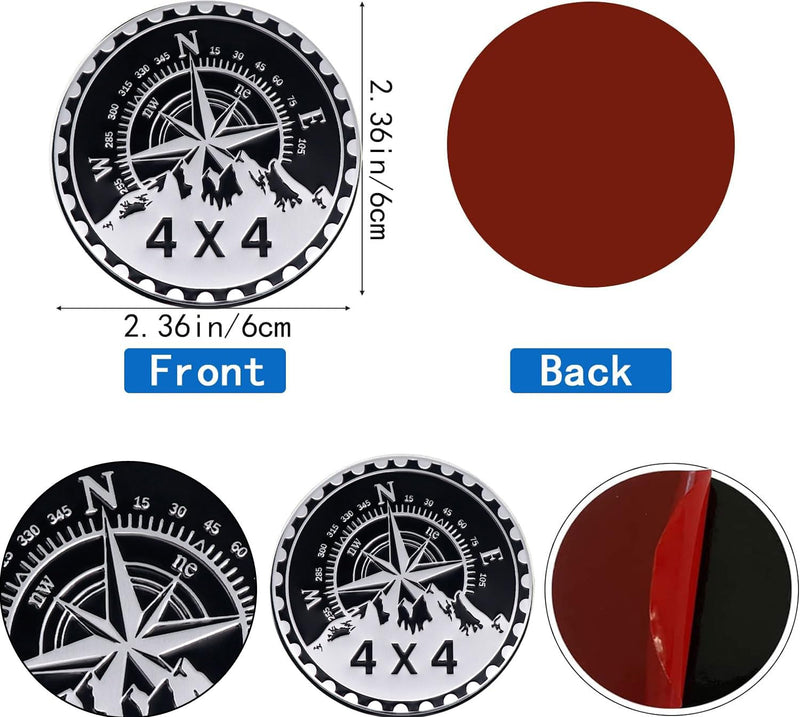 2 pcs Car Emblem 4 x 4 Metal Automotive Badge 3D Metal Car Badges Emblems Round Emblem Decals Car Badge Decals Stickers Compatible with Vehicles Trucks SUV RV Decorations (W N E-Rated) W N E-Rated
