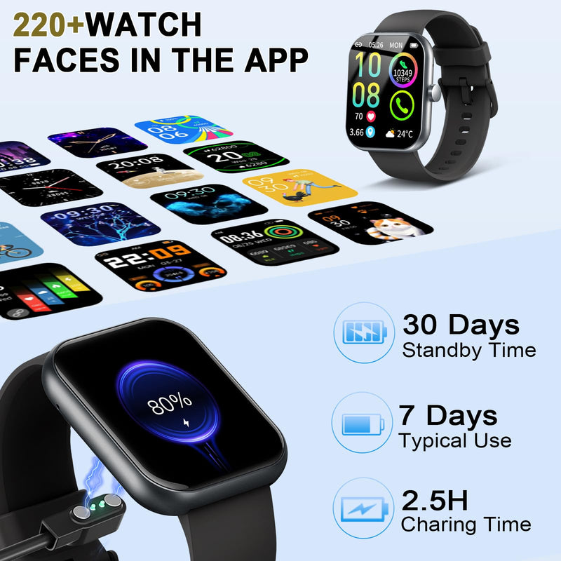 Jugeman Smart Watch for Men Women, 1.96" HD Smartatch(Answer/Make Calls), 113+ Sport Modes, Activity Fitness Tracker with Heart Rate/Sleep Monitor/Pedometer/Calories, IP68 Waterproof for Android iOS A-Black