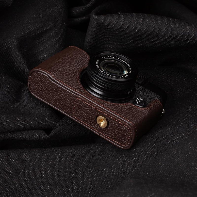 Handcrafted Genuine Leather Camera Case Retro Style Half-Wrap Camera Case For FUJIFILM X10 X20 (Mocha Brown) Mocha Brown