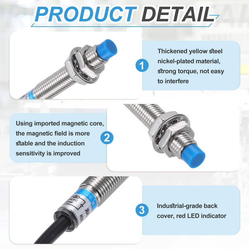 MECCANIXITY 5Pcs Inductive Proximity Sensor,PNP NO M8 DC 6-36V 300mA Proximity Switch Detector Approach Sensor 2mm 2 Wire for Industrial Automation LJ8A3-2