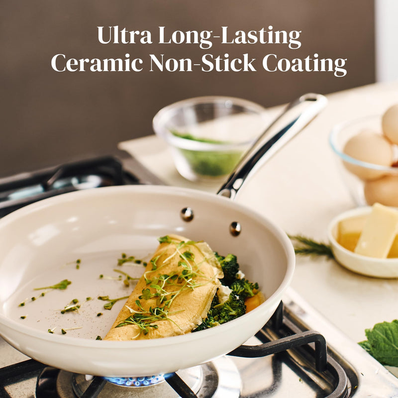Redchef Ceramic Non Stick Egg Pans, Nonstick Frying Pan Skillet, 8 inch Cooking Pan Non Toxic with Stay Cool Handle for Induction, PTFE & PFAS & PFOA Free, Dishwasher/Oven Safe (Beige White) Beige White