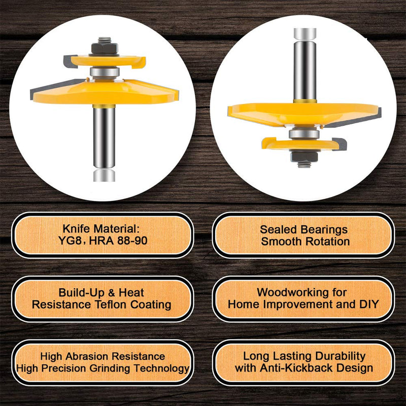 OLETBE 3 PCS Router Bit Set, 1/2-Inch Shank Round Over Raised Panel Cabinet Door Rail and Stile Router Bits, Woodworking Wood Cutter, Wood Carbide Groove Tongue Milling Tool (Square) SQUARE