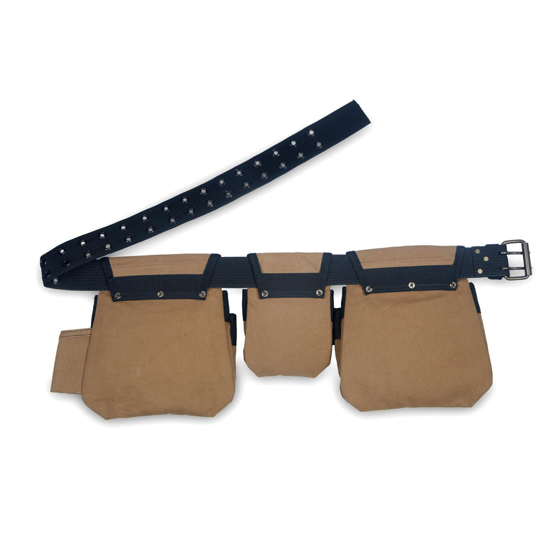 Style n Craft 4-Piece and 12-Pocket Carpenter’s Tool Combo, Tool Belt with 2 Tool Pouches, 1 Tape Measure Pocket, and 2 Metal Hammer Holders, Waterproof Canvas Tool Belt, Brown (97425) 4 pc 12 pocket carpenter's combo - canvas