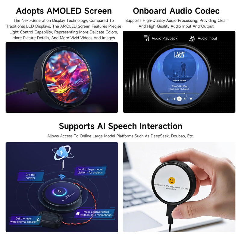Waveshare ESP32-S3 1.75inch AMOLED Round Touch Display Development Board, 32-bit LX7 Dual-core, 466×466, QSPI, Dual Digital Microphones Array, ESP32 with Display, with GPS