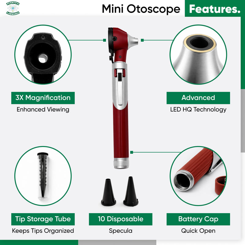 Otoscope - Ear Scope with Light, Ear Infection Detector, Pocket Size (Burgundy) Burgundy
