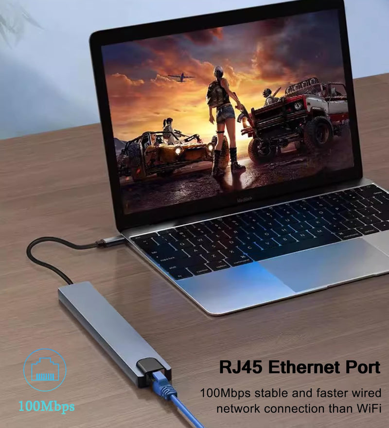 USB C Hub Ethernet HDMI Adapter, 10 in 1 Laptop Docking Station with 4K HDMI, RJ45 Ethernet, SD/TF Card Reader, USB 3.0/2.0, PD 100W, LAN USB-C Dongle for MacBook Pro/Air, iPad Pro, XPS, etc