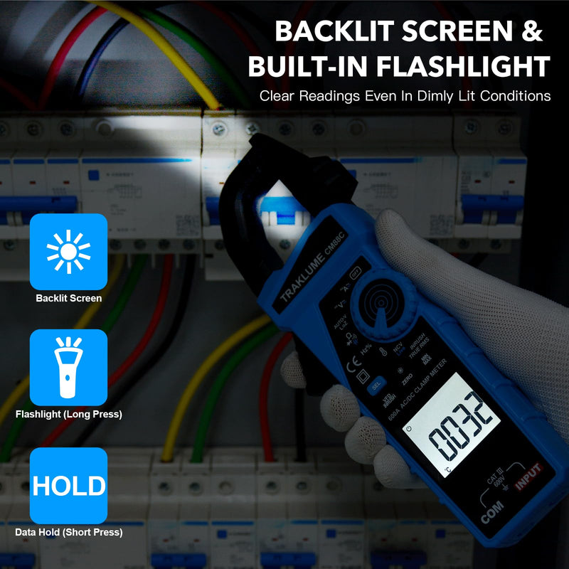 Clamp Meter Multimeter 6000 Counts Amp Meter Clamp AC/DC Current & Voltage Amp Clamp Multimeter Auto-Ranging with Resistance, Capacitance, Frequency, Diodes, Continuity, Temp, NCV, Ammeter Amperimetro AD/DC 600A