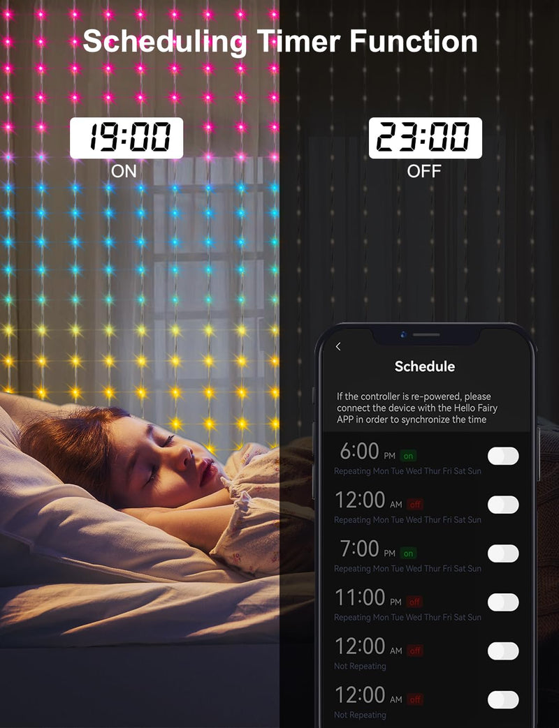 Smart Curtain Lights 6.6x6.6Ft, 400 LED Curtain Light APP Remote Control Music Sync Dynamic DIY Lights for Memorial Day 4th of July Independence Day Backdrop Decoration Smart RGB
