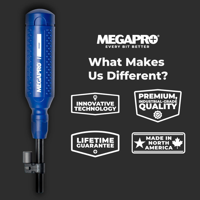 MEGAPRO® Original HVAC 15-in-1 Multi-bit Screwdriver | Schrader Valve Bit | 1/4" Socket Adapter | Square Awl Bit