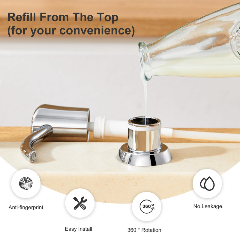 GAGALIFE Built in Sink Soap Dispenser or Lotion Dispenser for Kitchen Sink, Chrome ABS Pump Head, with 17 Ounce Large PET Soap Bottle