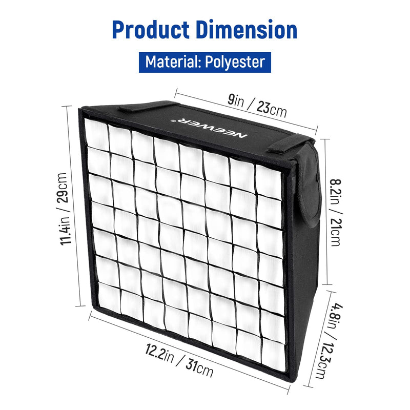 NEEWER 12.2"x11.4" Foldable Softbox Diffuser with Grid and Bag for NL660/SNL660/RGB660/RGB660 Pro/RGB660 PRO II LED Video Light Panel, Studio Photo Portrait Photography YouTube Video Soft Lighting