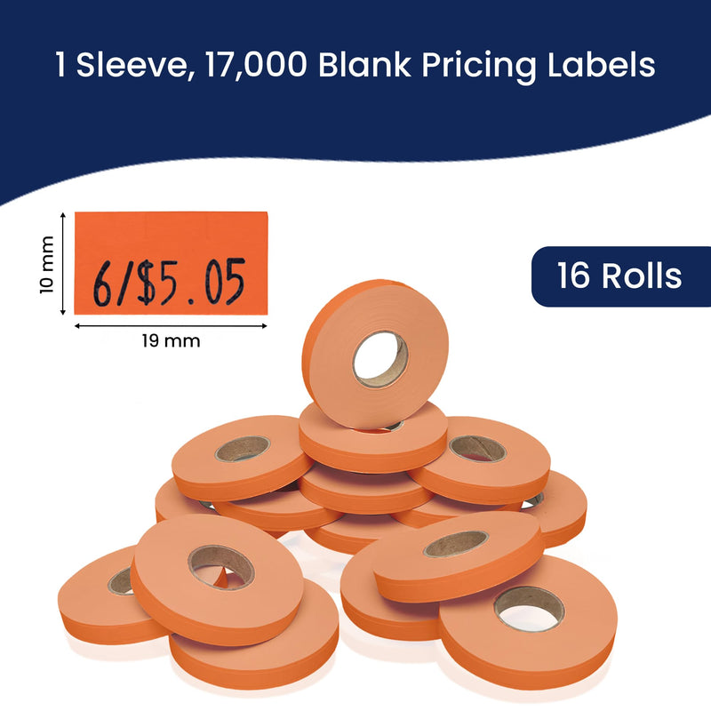 Fluorescent Red Pricing Labels for Monarch 1110 Price Gun - 16 Rolls, 17,000 Pricemarking Labels 1 Sleeve Fluorescent Red