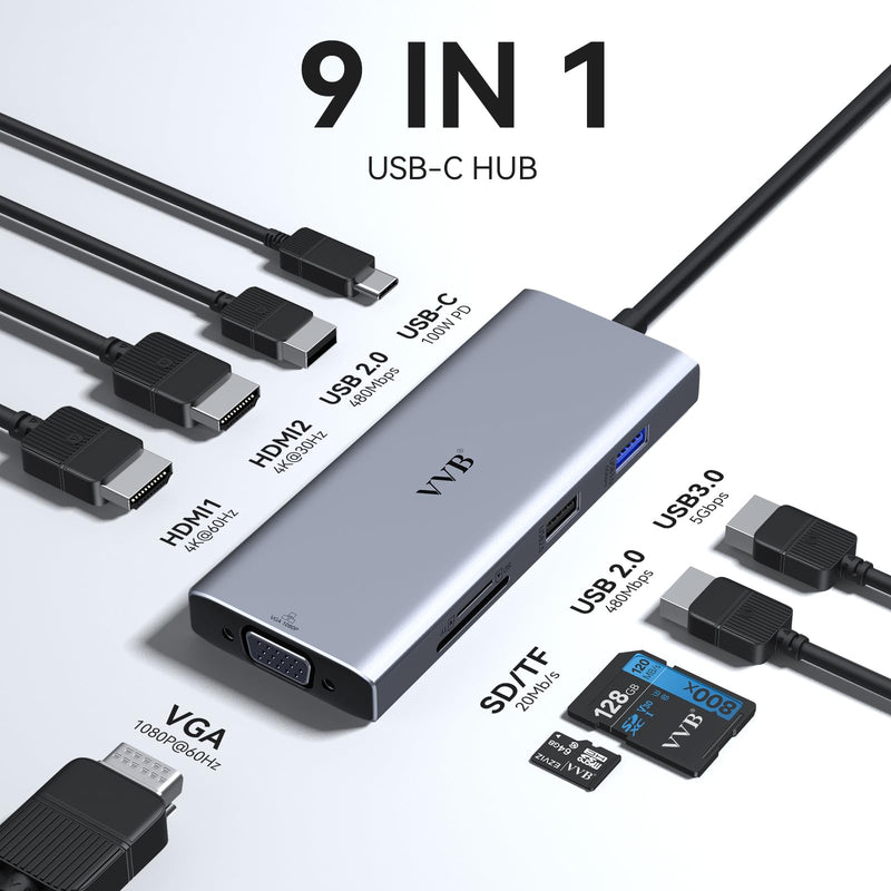 USB C Docking Station Dual Monitor Adapter Laptop Docking Station 3 Monitor 4.2inches