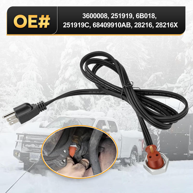 120V Engine Block Heater Cord 251919 with Cap for Ford Powerstroke Diesel E350 450 550 F250 F350 F450 F550 Dodge Ram 2500 3500 Cummins Diesel 5.9 6.7L Heavy Duty Immersion Heaters 6 Feet