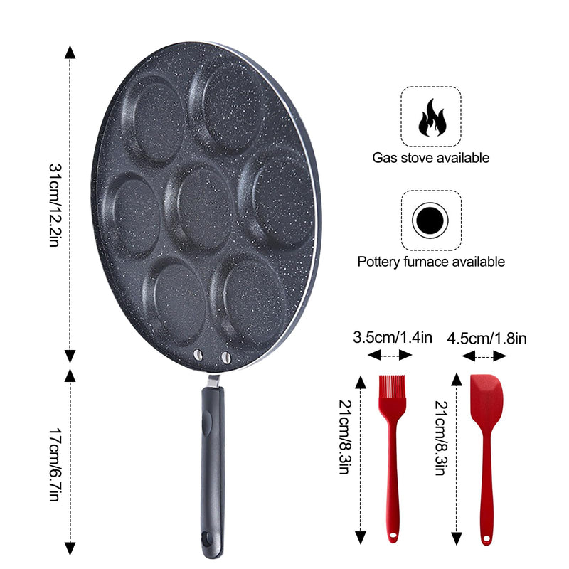 7 Cup Egg Frying Pan,Mini Pancake Maker,Aluminum Non Stick Fried Eggs Cooking Pan Burger Mold Kitchen Cookware Household Tool for Home Breakfast 11.8in(7-cup eggpan)