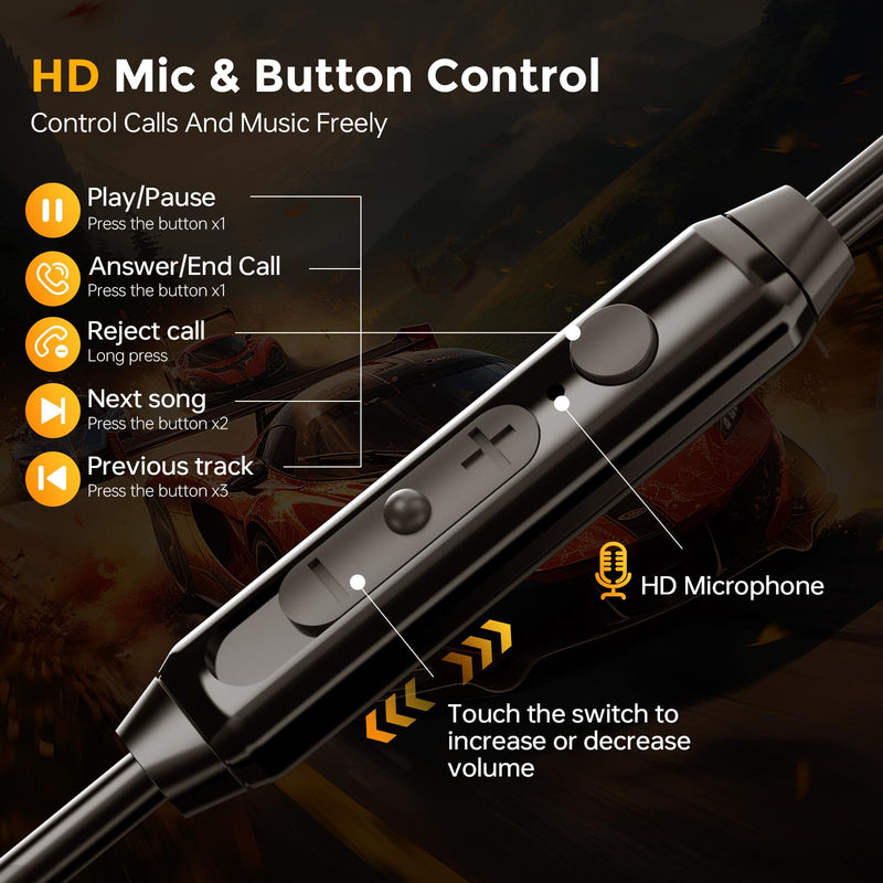 BlueFire Wired Gaming Earbuds with Mic, in-Ear Headphones with Deep Bass, Noise Isolating HiFi Earphones, 3.5mm Plug for PC PS5 Phone, Detachable Mic & Volume Control