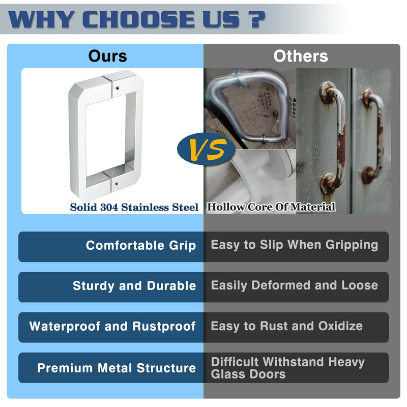 Alise 6" Shower Door Handle, Sliding Door Handles, Back to Back Glass Doors Handle,Fits 1/8"-3/4" Door, Shower Door Pulls, SUS304 Stainless Steel Shower Door Hardware Replacement, Polished Chrome 6 Inch