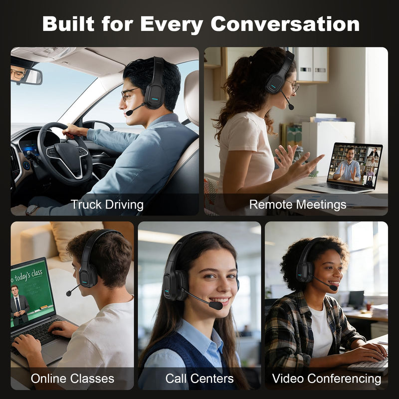 Bluetooth Headset for Truck Drivers, Single Ear Wireless Headphone with Noise Cancelling Mic, Mute Button, Hands-Free Calling, 60H Battery Life for Call Center, Office & Mobile Phone