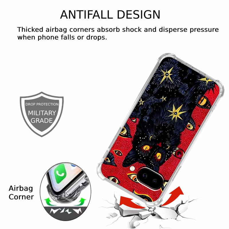 Case for Google Pixel 10a with Hippie Art Design,Trippy Cute Cool Black Cat Pattern,Clear Slim Soft TPU Bumper Phone Cover,6.3”(Cat,P10a)
