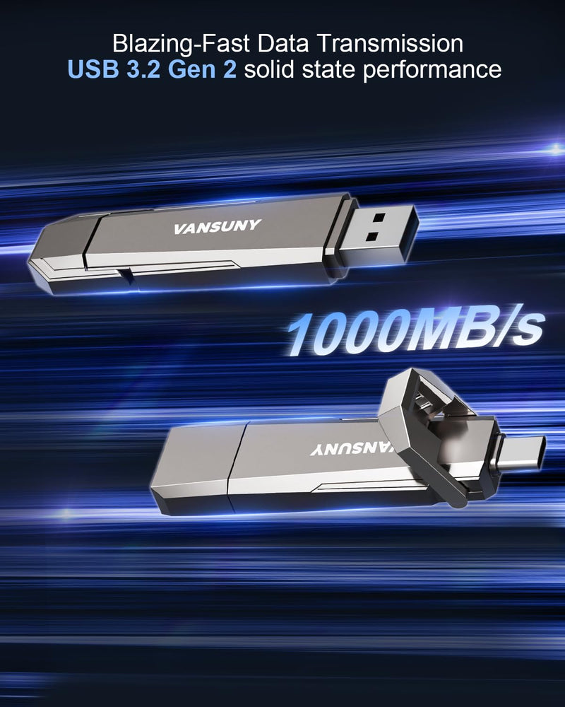 Vansuny 1TB USB Solid State Drive Up to 1000MB/s 3.2 Gen 2 Dual SSD USB A + Type C Portable External SSD for Android Phone Tablet Laptop MacBook PC