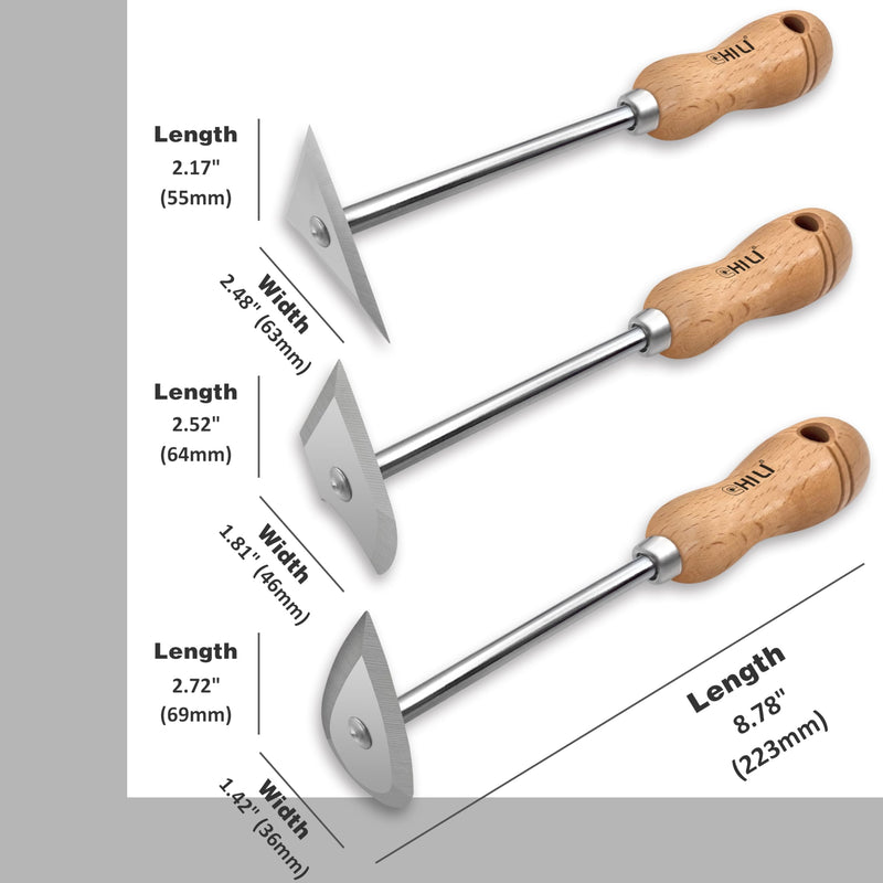 CHILI TOOLS 3PC. Stainless Steel Shave Hook Scraper Set With Wooden Handle, 8-3/4" Length, Made In Taiwan Shave Hook Scraper Set (3PCS)