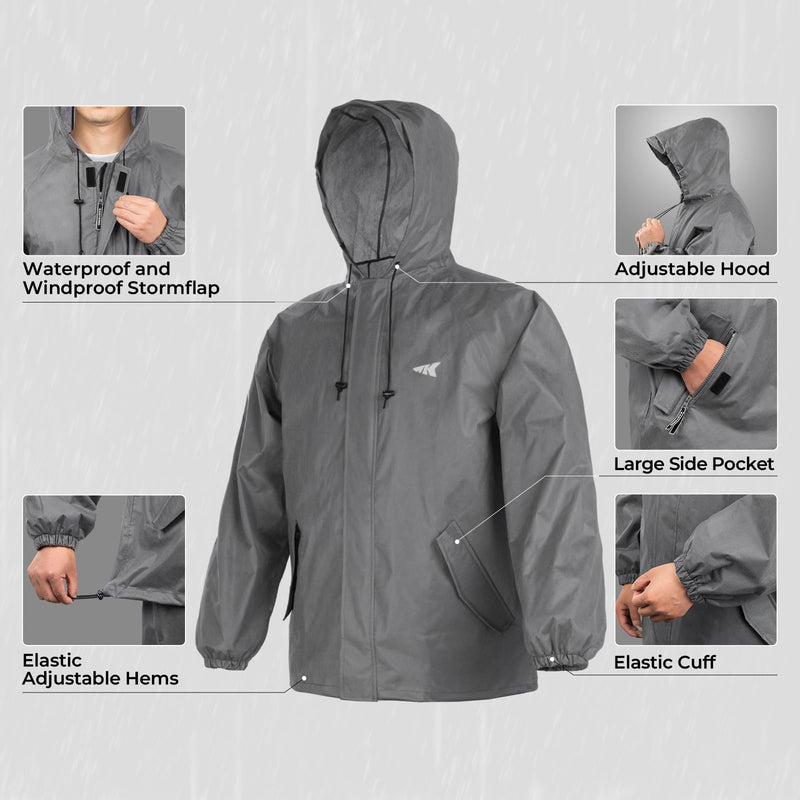 KastKing AquaLite Waterproof Rain Suit for Men and Women, Loose Fit, Lightweight, Durable Outdoor Gear for Fishing, Hiking Grey Large