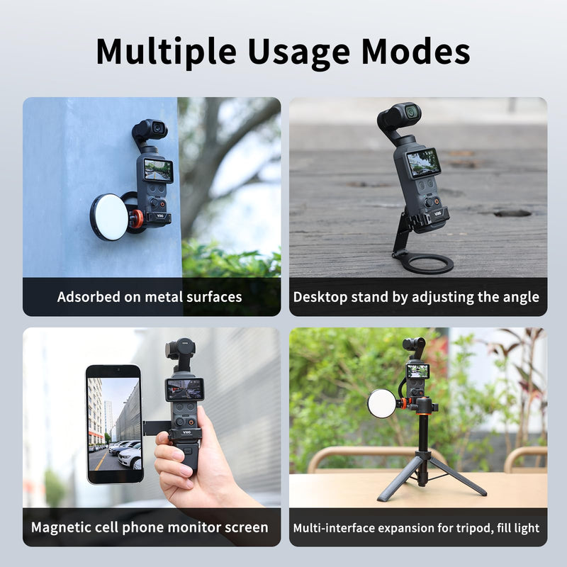 VRIG Magnetic Mount Stand for DJI Osmo Pocket 3/4/ 4P/ Xtra Muse | Camera Frame Expansion Phone Holder with 1/4 Thread and Cold Shoe, 180/270/360° Adjustment Magsafe Adapter Xtra Accessories