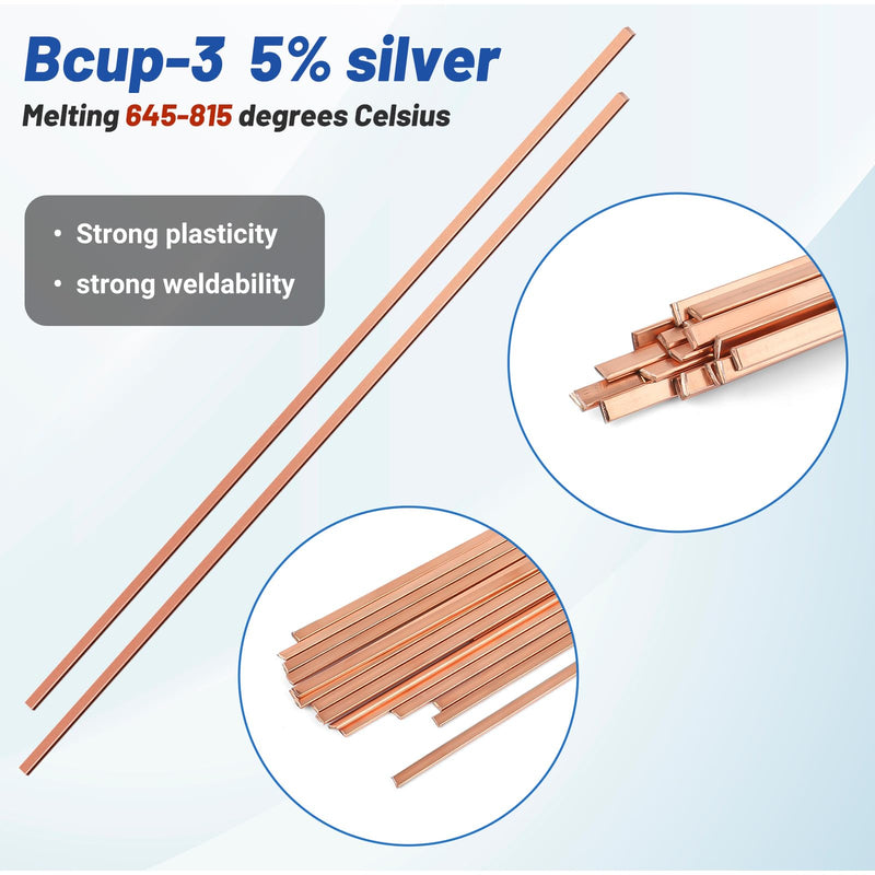 20 Sticks 5% Silver Solder Brazing Rods BCuP-3 Copper Phosphor Alloys Welding Rods 0.050" x 1/8" x 10" Brazing Rods BCuP-3 5% Silver Solder Copper Welding Rods
