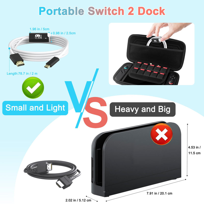 Switch 2 Dock, (Plug-and-Play) USB C to HDMI Cable 4K@60Hz for Nintendo Switch 2/OLED/1, Portable Travel TV Base Adapter ＆ Travel NS2 Docking Station Cord Compatible with Nintendo 2