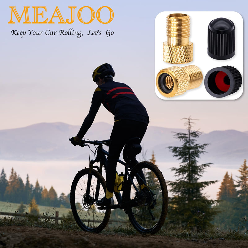 2PCS Brass Presta Valve Adapter, Convert Presta to Schrader Adaptor, Inflate Tire Using Standard Pump or Air Compressor for Bikes, 2 Pack Black Tire Valve Caps(Reticulated Grain Style) 2 pcs + 2 caps 2PCS Reticulated Grain Style + 2 Caps