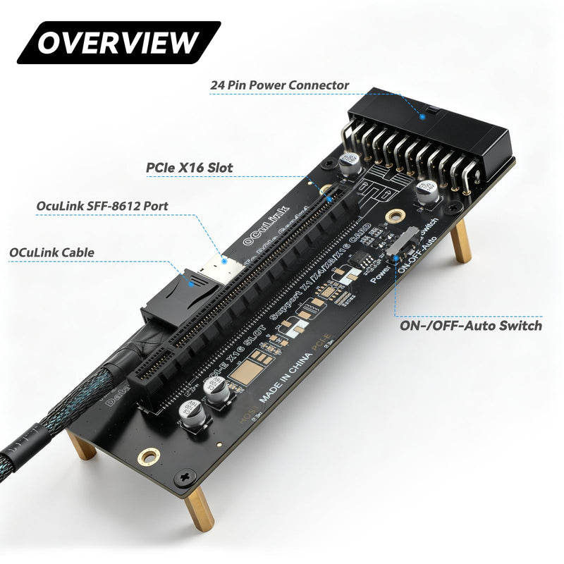 OCuLink eGPU Dock | PCIe 4.0 x4 64Gbps Bandwidth,SFF-8612 to PCIe x16 Adapter, with Oculink Cable 60cm, for NUC, MINI PC,Graphics Cards