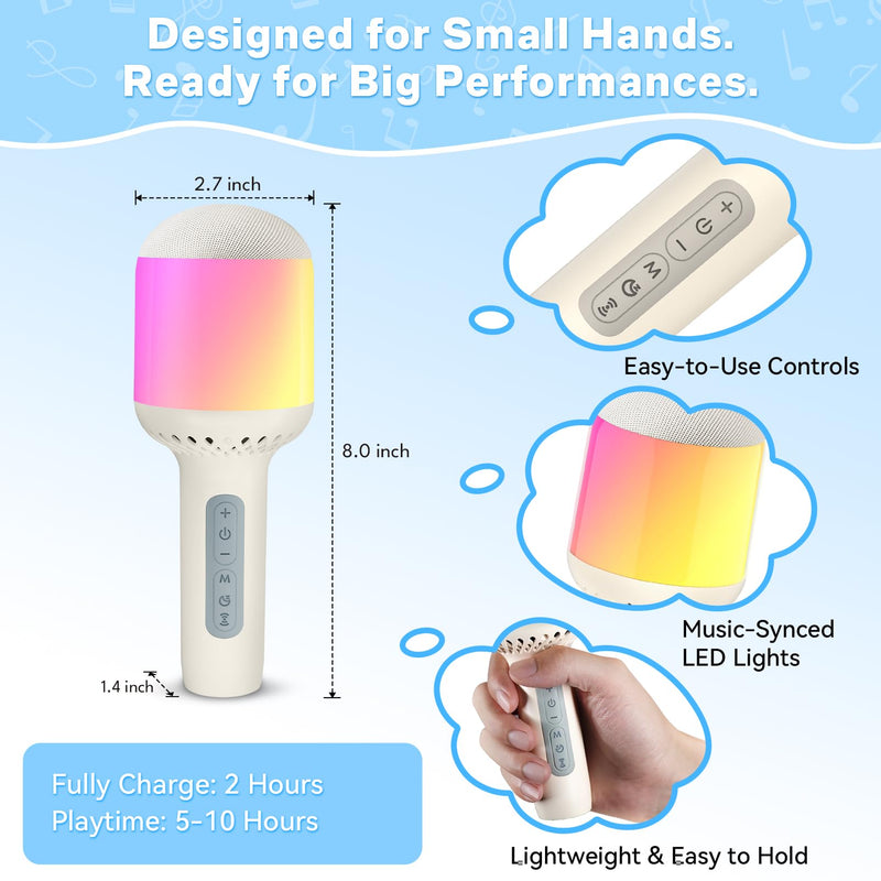 StageSound Kids Karaoke Microphone with Lights, Bluetooth Wireless | Handheld Mic for Kids & Adults, 6 Voice Modes, RGB & Night Light, Headphone Jack, 5-10H Play, Birthday Gift