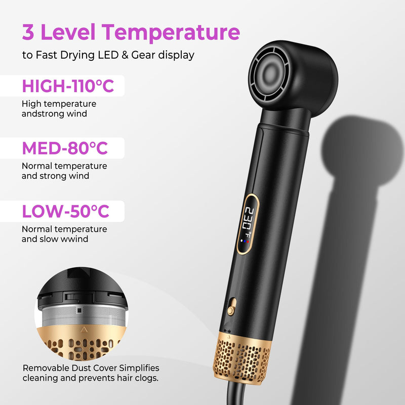 UMIGA Hairstyler 5 in 1 Hair Dryer Brush 1000W, LCD Air Brush Round Brush Hair Dryer, Curling Iron and Hair Straightener, 3 Temperature Settings for Volume, Straightening, Curling and Blowout Styling Black