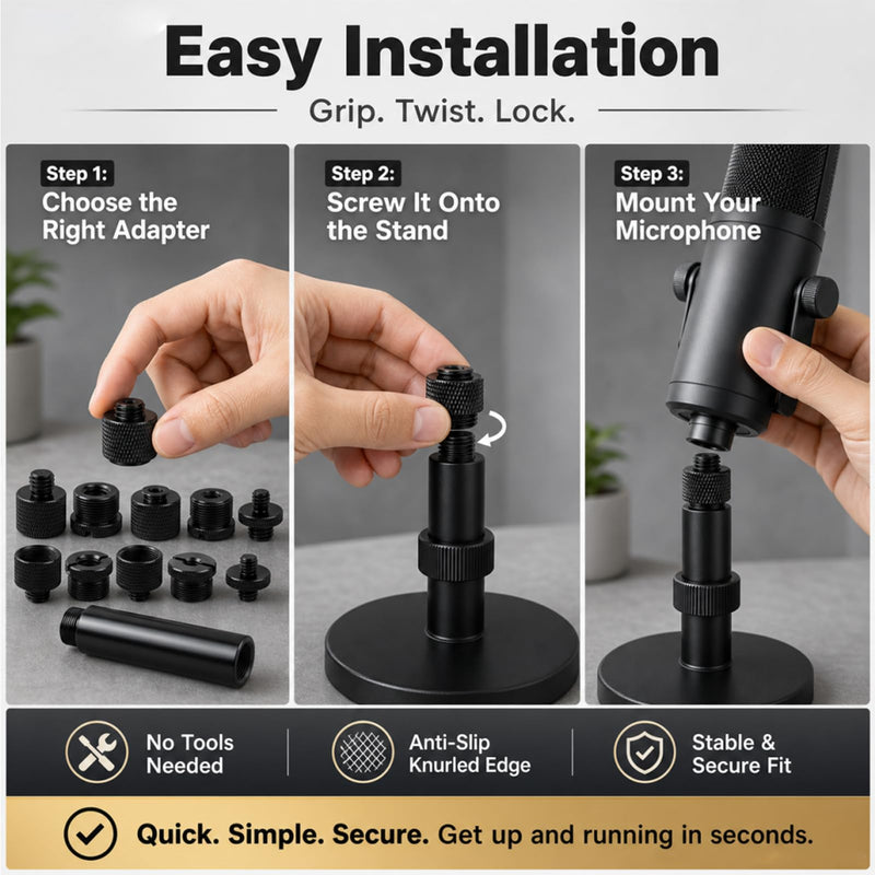 13 Pack Mic Stand Adapter With Extension Tube,compatible with most stands | 13 Pack microphone adapter,Aluminum Alloy,With Threaded Interfaces,For Microphone Arms,Camera Tripods,Fill Lights,Etc