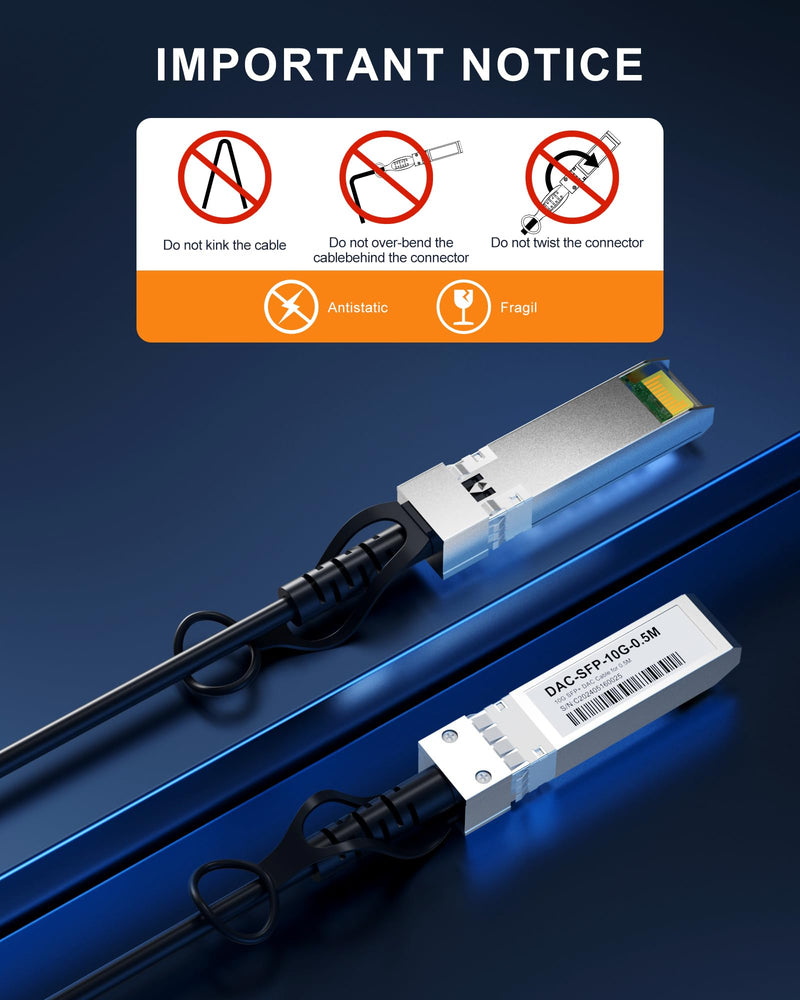 SFP+ DAC Cable,5 Pack 10GBASE-CU Passive Direct Attach Copper Twinax Cable Compatible with Cisco SFP-H10GB-CU0.6M,Ubiquiti UniFi.Meraki.Fortinet and Ruijie,0.6m(2ft) 0.6m 5 pack