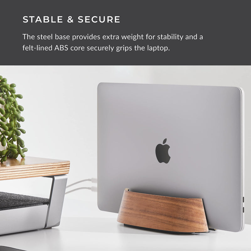 HumanCentric Vertical Laptop Stand in Black Walnut Wood, Upright Adjustable Holder and Dock, Laptop Vertical Stand Fits MacBook Pro and Other Laptops .5" to 1.5", Clamshell Compatible