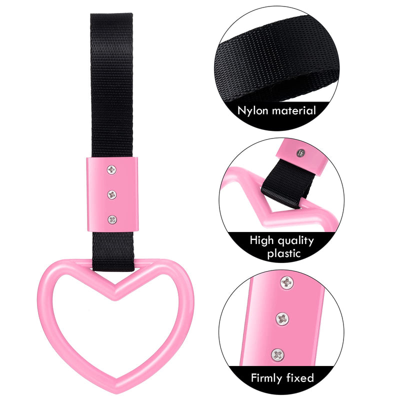 BBTO 2 Pieces Heart shaped Car Handle Straps Drift Charm Rear Bumper Warning Ring Decor Subway Bus Broken Heart Handle for Car Interior(Light Pink) Light Pink