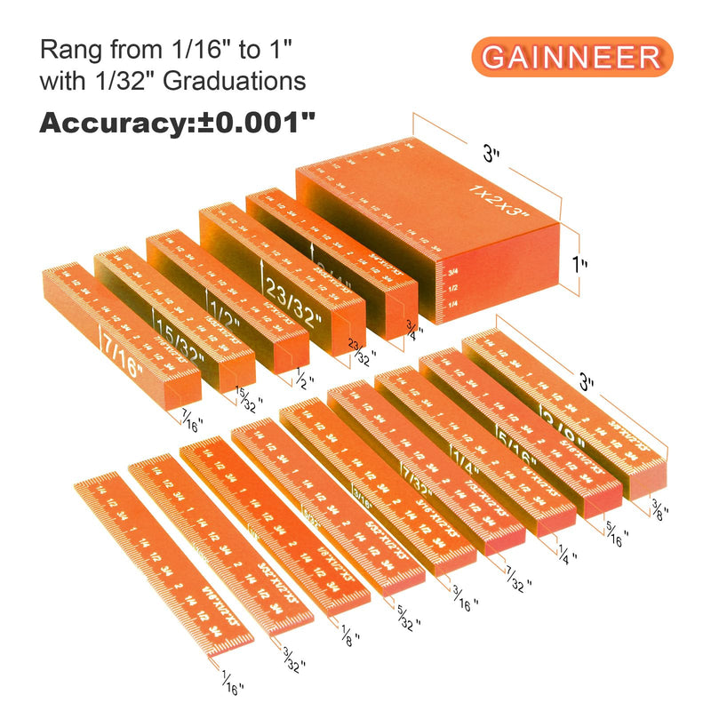Setup Blocks-15 Pcs Aluminum Precision Height Gauge Set for Router and Table Saw Woodworking Set Up Accessories,Orange Inch Orange