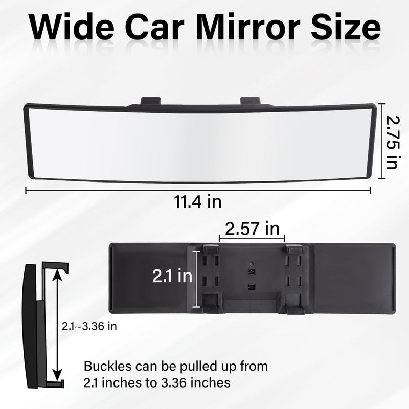 Rear View Mirror, Universal 11.4 Inch Interior Clip On Panoramic Convex Mirrors, HD Anti Glare Wide Angle and Reduce Blind Spot, Extended Rear View Mirror for Cars, SUVs, Trucks, Vehicles White